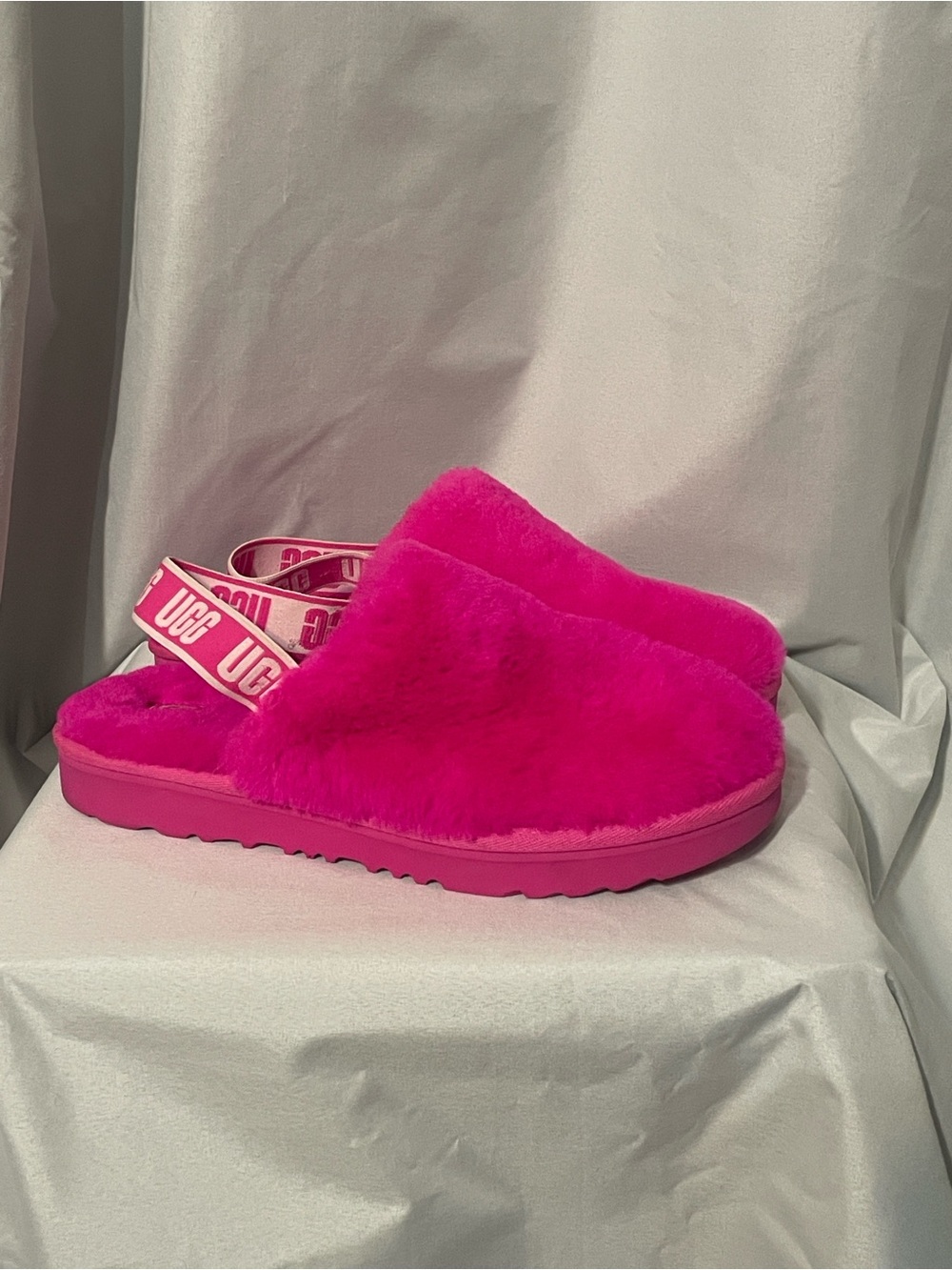 UGG Hot Pink Fluffy Slingback Slide Sandals